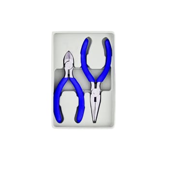 pair of pliers in box isolated on white