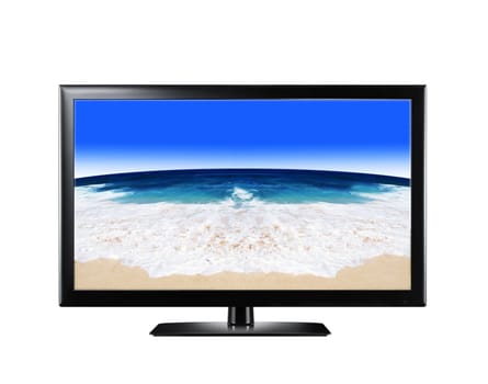 LCD display showing sandy beach