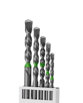set of wood drill bits isolated in white