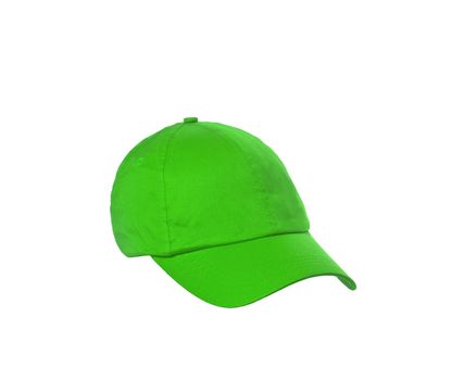 A green baseball cap is isolated on a white