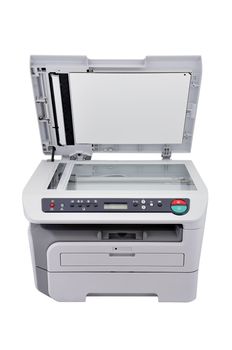 Copier with lid open on a white background