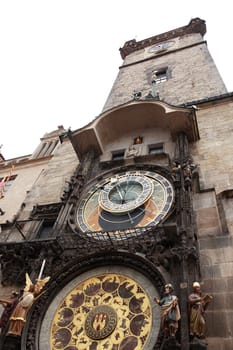 Famous Prague Town Hall tower with astronomical clock, Czech Republic