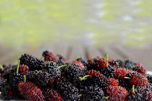 close-up of fresh mulberry on table 