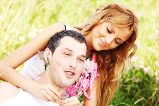 two lovers on grass field