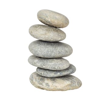 A stack of slightly off-balanced zen stones isolated on white background. 