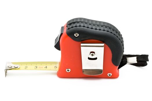 Red tape measure on white background