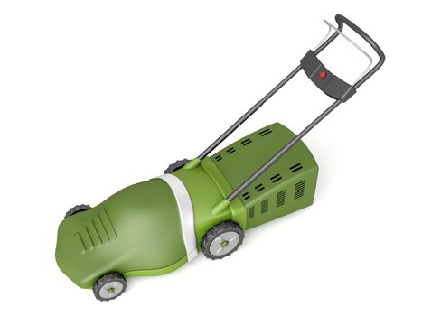 Green lawn mower on white background