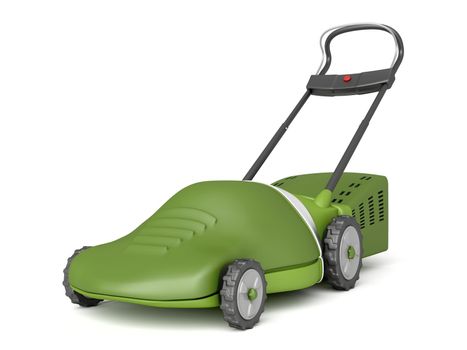 Electric lawn mower on white background