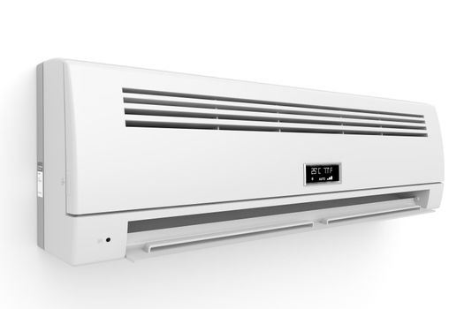 Split-system air conditioner on white wall