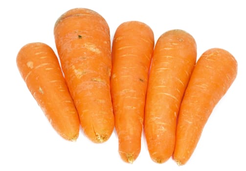 Ripe fresh carrots on a white background. 
