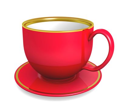 Cup, red color over white. 3d illustration