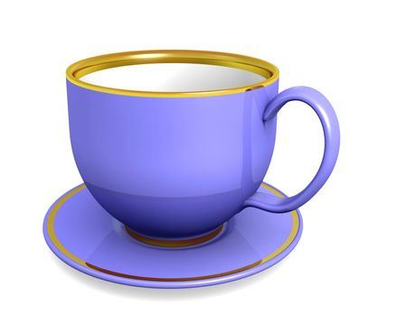 Cup, violet color over white. 3d illustration