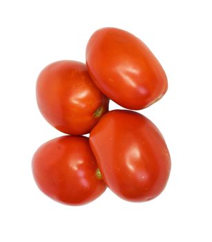 Four ripe tomatoes isolated on white background 