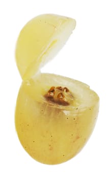 Translucent slice of  grape fruit, macro isolated on white 