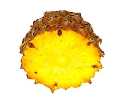 Fresh cross cut of ripe pineapple. Isolated on a white. 