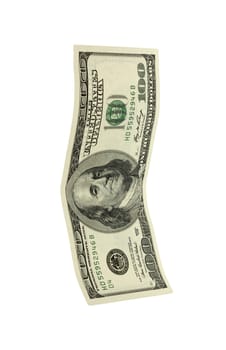hundred dollar banknote,isolated on white with clipping path. 