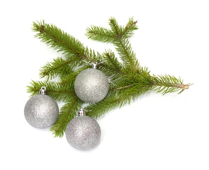 Firry twig and toys (color spheres). 