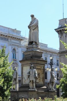 Monument to the great artist of Renaissance Leonardo da Vinci in the Italian city of Milan opposite to the well-known opera theatre of a La Scala