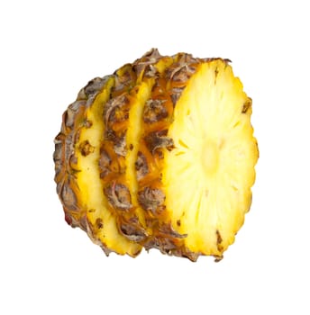 three ananas slices, isolated on white background, with light shadow 