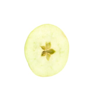 fresh green apple cut into slices. isolated on white background 