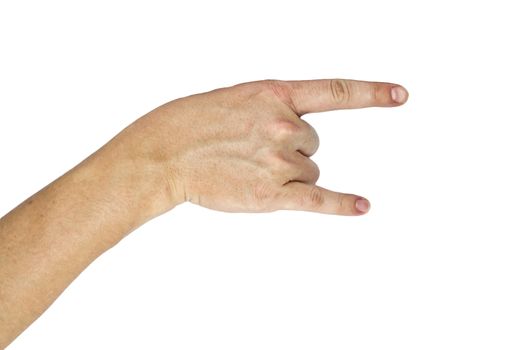 A man's hand giving the Rock and Roll sign. 