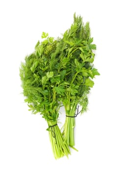dill and parsley isolated on a white background 