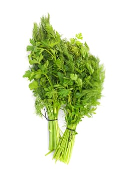dill and parsley isolated on a white background 
