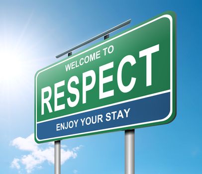 Illustration depicting a roadsign with a respect concept. Strong sunlight and blue sky background.