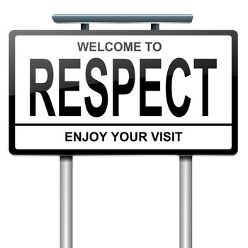 Illustration depicting a white roadsign with a respect concept. White background.