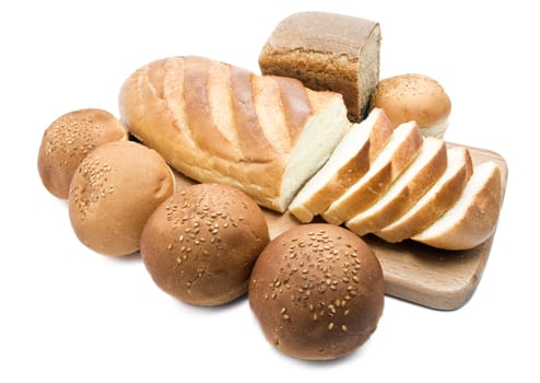 Different types of bread isolatedo on white background