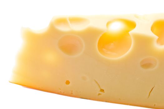 Cheese with large eyes isolated on white