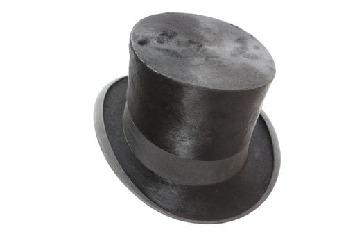 vintage cylinder black hat  isolated on white