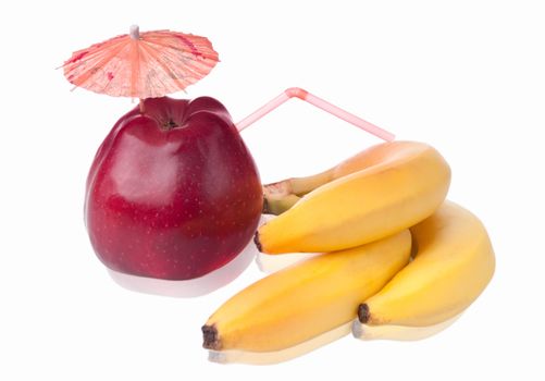 Bunch of fresh bananas with soft reflection isolated on white background. Shallow of depth.