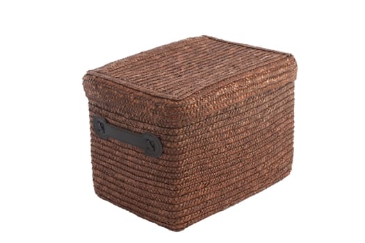 decorative brown wicker basket with lid isolated on white