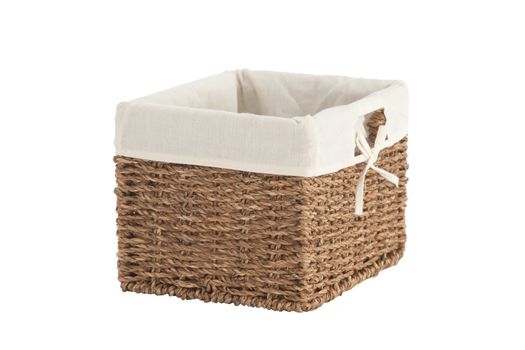 Isolated on white laundry basket made of rattan