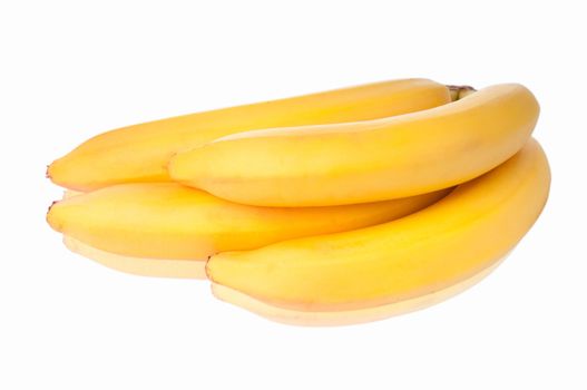 Bunch of fresh bananas with soft reflection isolated on white background. Shallow of depth.