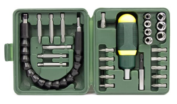 Screwdriver with interchangeable elements for different purposes
