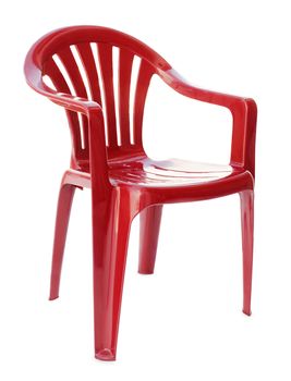 Red plastic chair on a white background