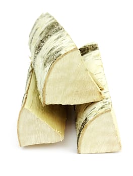 Birch  firewoods  lying on a white background