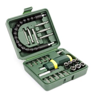 Screwdriver with interchangeable elements for different purposes