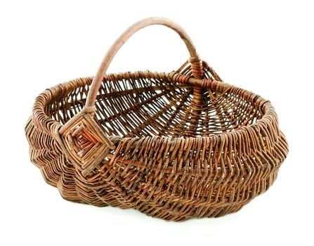 Basket in wattled from willow rods in white background