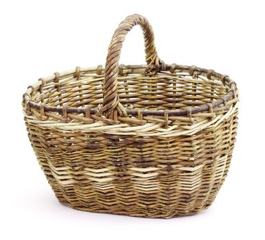 Basket in wattled from willow rods in white background