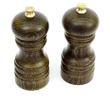 Wooden Saltcellar and pepperbox  isolated on  white background 