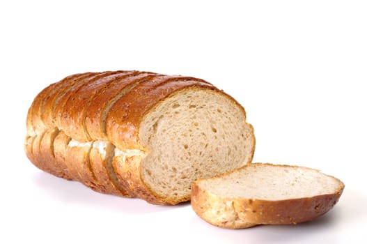 Whole wheat bread on white background