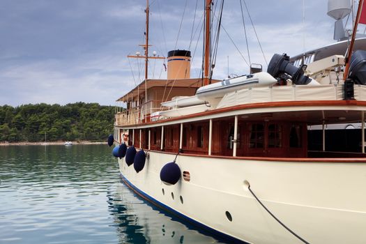 Old fashioned retro steam boat at dock