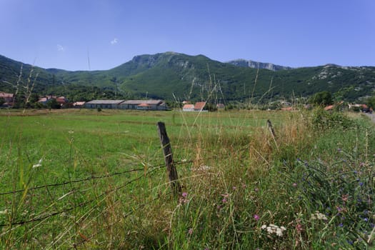 Farm pasture and mountains in beautiful Montenegro