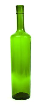 Bottle from green glass on a white background