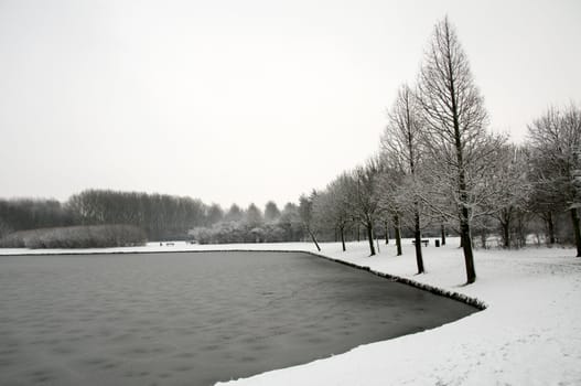 dutch landscape in the snow