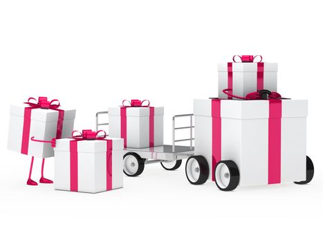 christmas gift box pink white vehicle drive