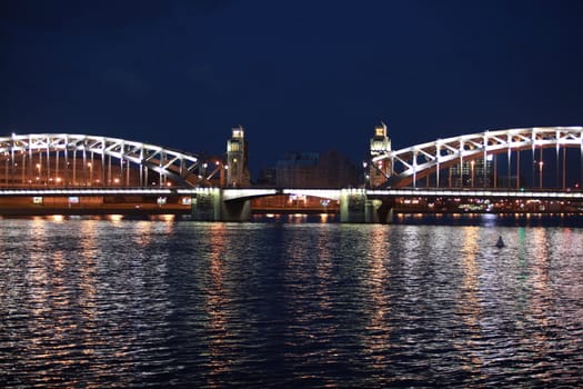 drawbridge at night, St. Petersburg   the Neva River, Peter the Great Bridge